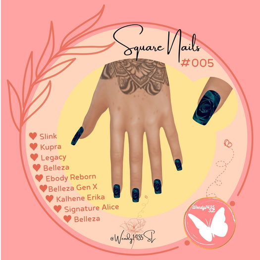 Wendy1435SL | Square Nails #005 | Blue Rose