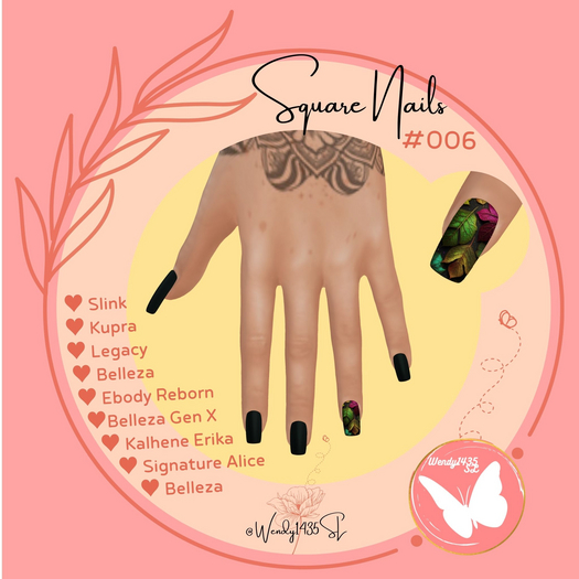 Wendy1435SL | Square Nails #006 | Black and Autumn Leaf
