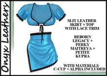 Suzie Leather Slit Skirt w Matching Top Blue