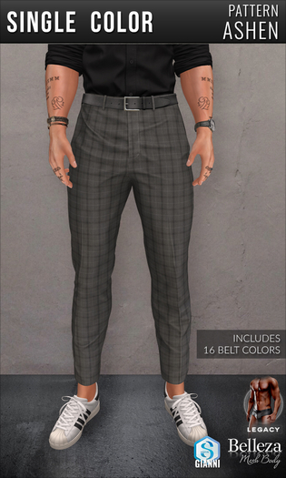 {COLD-ASH} Mens RHYS Cropped Chinos (Pattern-Ashen Check)