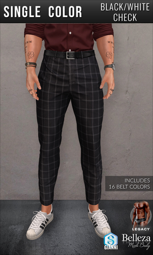 {COLD-ASH} Mens RHYS Cropped Chinos (Pattern-Black/White Check)