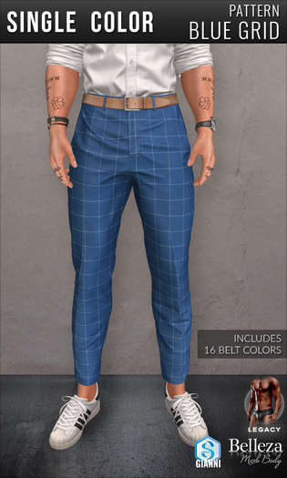 {COLD-ASH} Mens RHYS Cropped Chinos (Pattern-Blue Grid)