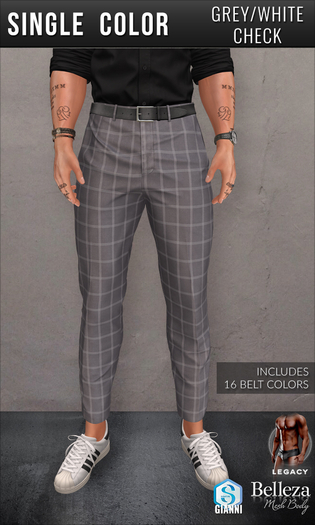 {COLD-ASH} Mens RHYS Cropped Chinos (Pattern-Grey/White Check)