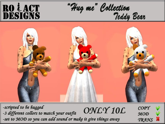 ..::RO!ACT::..DESIGNS " Hug Me" Teddy Bear - 3 colors pack (red, brown and white)