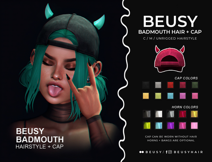 Beusy: Badmouth Hairstyle + Cap / Fatpack