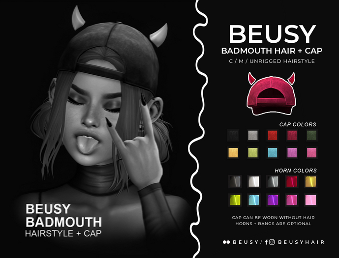 Beusy: Badmouth Hairstyle + Cap / DEMO