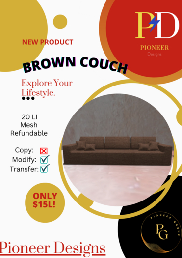 Pioneer Designs - Simple Brown Couch