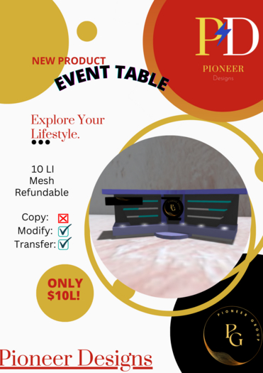 Pioneer Designs - Event Table