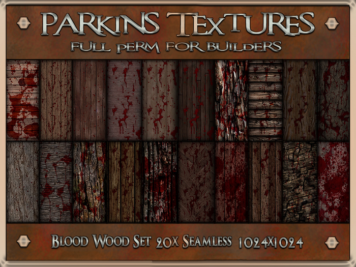 Parkins Textures - Blood Wood - 20x Full Perm Seamless 1024 - Halloween, Gore, Scary, Wall, Red, Spatter, Stain, Horror