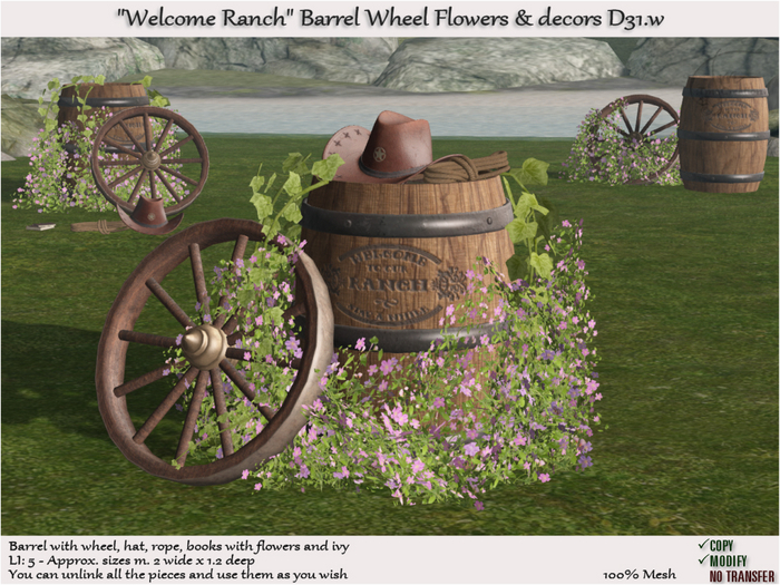 Barrel Welcome Ranch Wheel Flowers Decors [D31 .w]