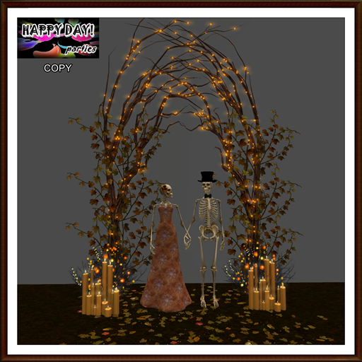 Halloween - Lit Tree Arch With Skeleton Couple