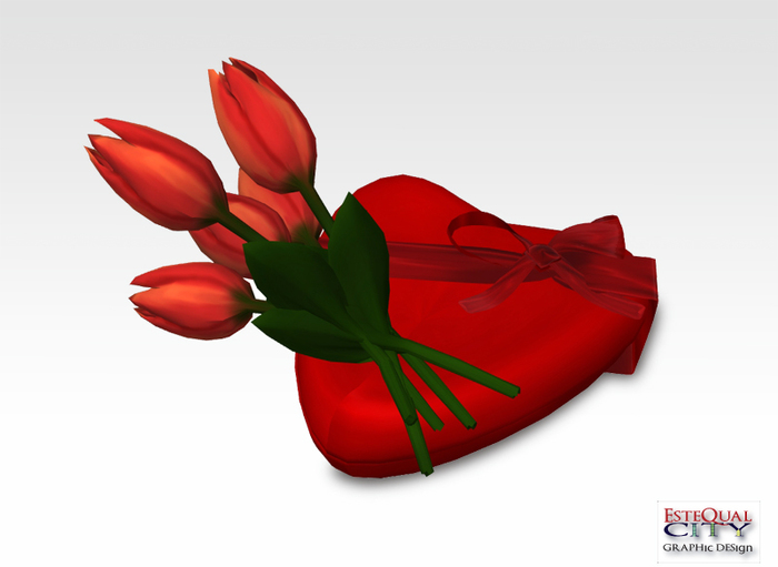 Second Life Marketplace Valentine S Day Items Decoration Romantic Heart Shaped Chocolate Box With Tulips Flowers Copy Mo