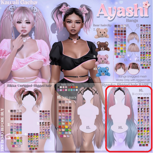16. Ayashi Ryuuko hair-Bi-color pack-RARE