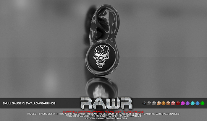 RAWR! Skull Swallow Gauge XL Earrings (add me)