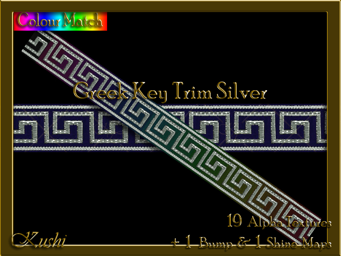 Greek Key Trim Silver Horizontally Seamless Texture Pack