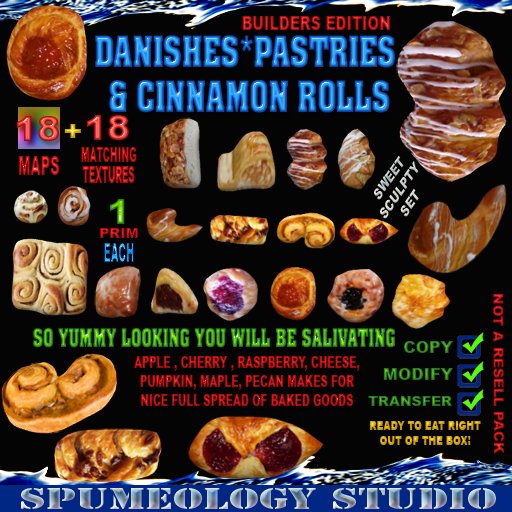 PASTRY DANISHES & CINNAMON ROLLS SCULPTY UV MAPS AND TEXTURES