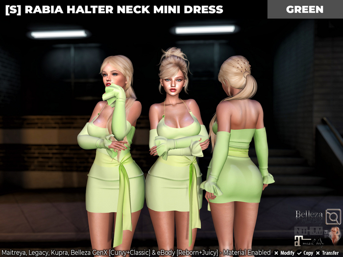 [S] Rabia Halter Neck Mini Dress Green