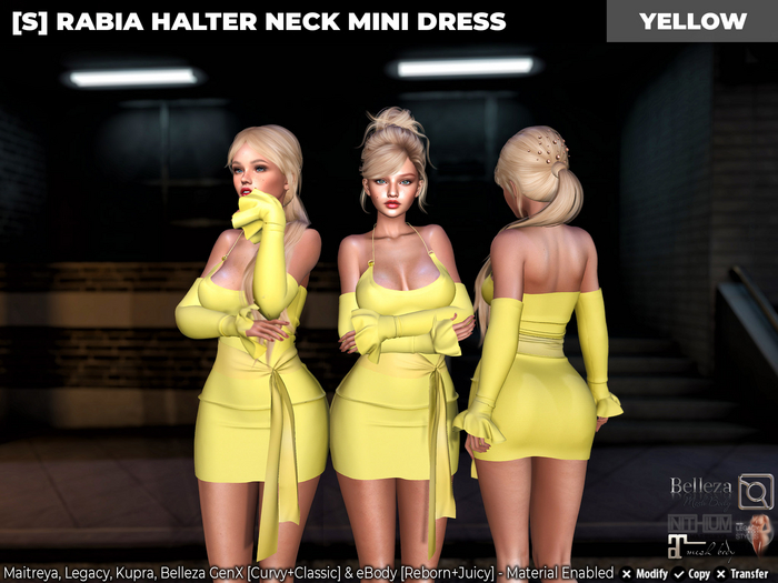 [S] Rabia Halter Neck Mini Dress Yellow