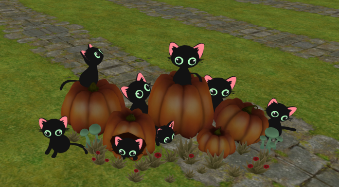 23 a lot of black cats with pumpkin