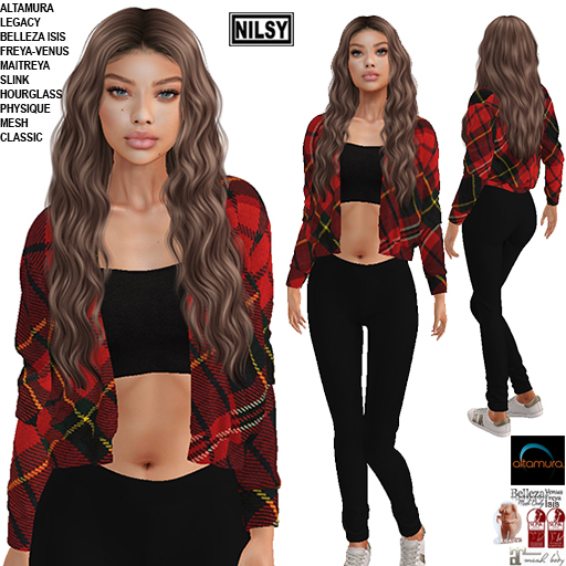 TARTAN SHIRT OUTFIT,MESH BODY