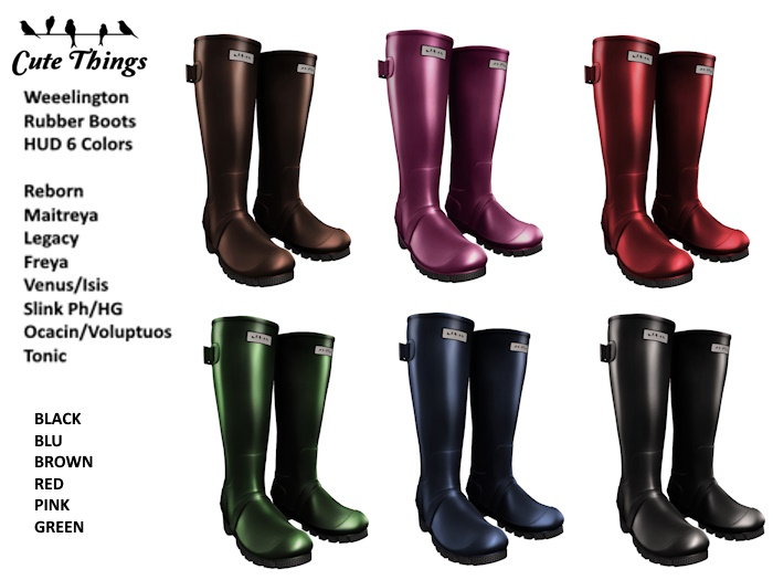 [CT] Wellington Rubber Boots  - Hud 6 colors - Reborn - Maitreya - Legacy - Freya - Slink - Belleza - Tonic - Ocacin