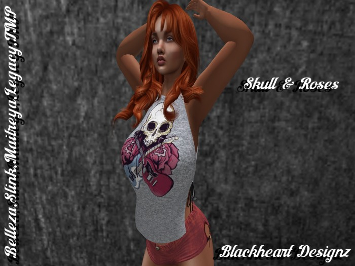 **Skull & Roses Tied Sides Straight Top** 