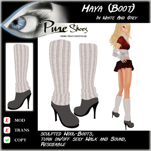 << PURE >> Pure Shoes - Maja - Boot in White & Grey [inworld price 99L$]