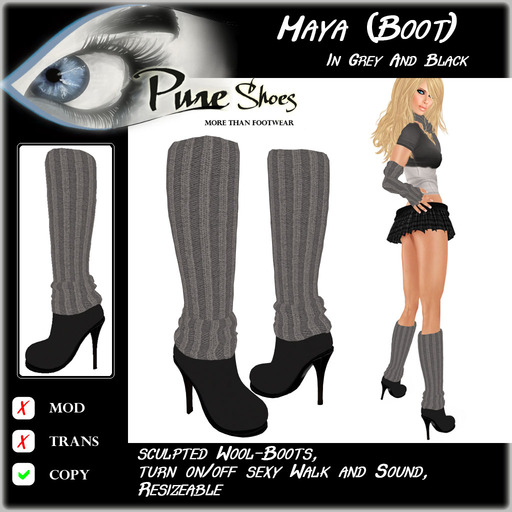 << PURE >> Pure Shoes - Maja - Boot in Grey & Black [inworld price 99L$]