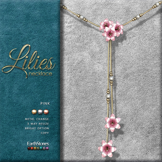 EarthStones Lilies Necklace ~ Pink