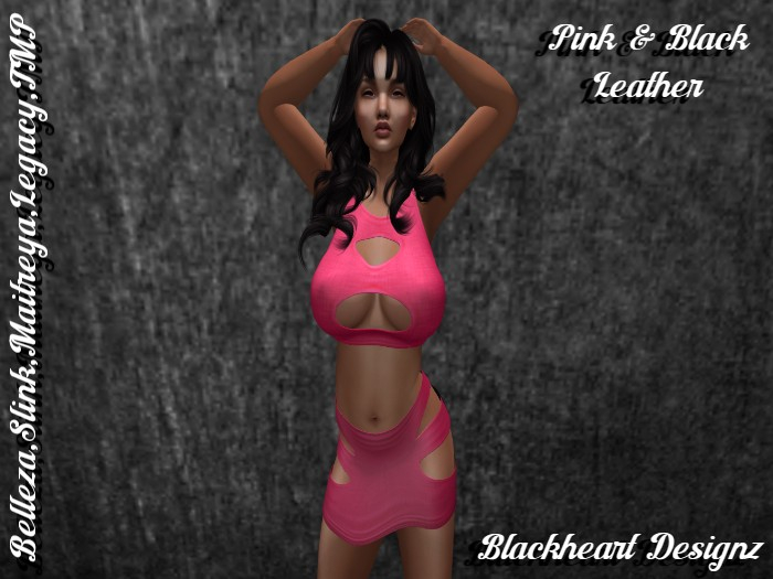 **Pink & Black Leather Top/Skirt Outfit** 