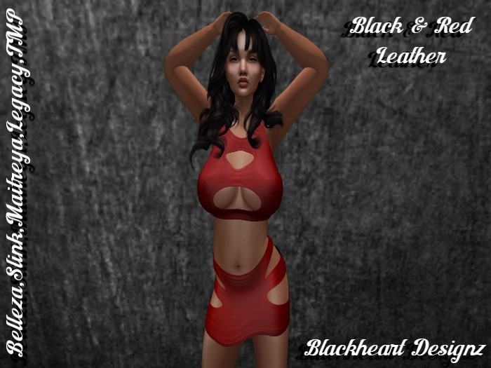 **Black & Red Leather Top/Skirt Outfit** 