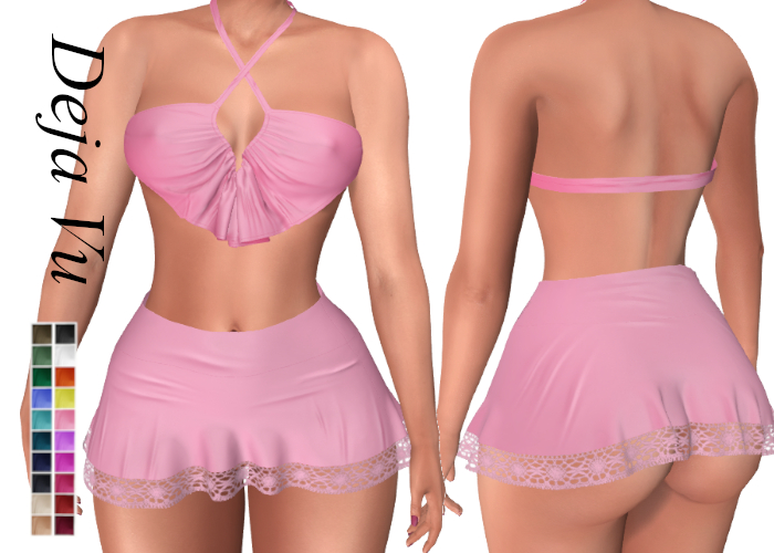 Deja Vu - Ruffle Top & Lace Trim Skirt