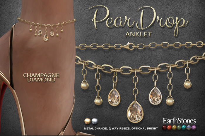 EarthStones Pear Drop Anklet ~ Champagne Diamond