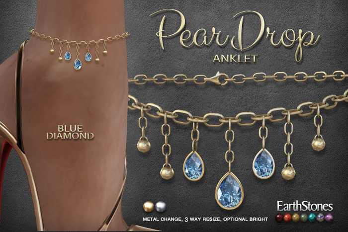 EarthStones Pear Drop Anklet ~ Blue Diamond