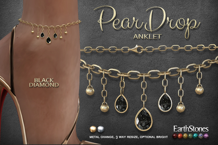 EarthStones Pear Drop Anklet ~ Black Diamond