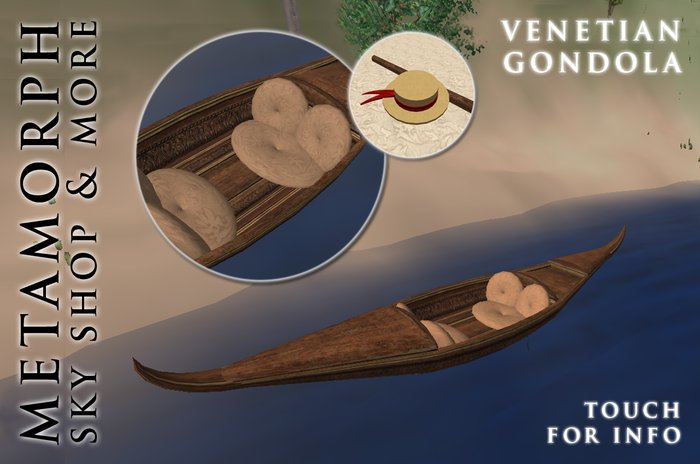 Metamorph Venetian Gondola, with FULL PERMS Hat & Pole