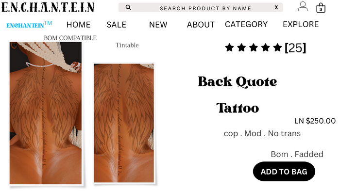 Enchantein - Back quote tattoo(OMEGA/BOM)