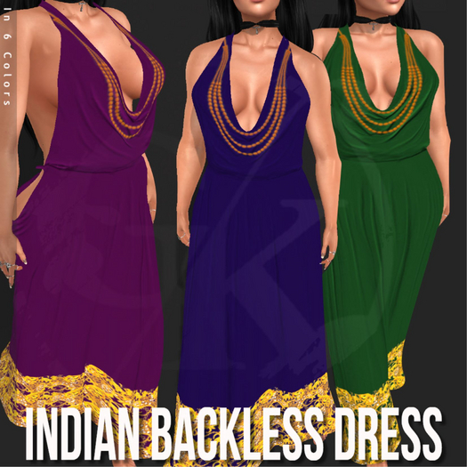::GK:: Indian Backless Dress Classic Avatar - Dark Green
