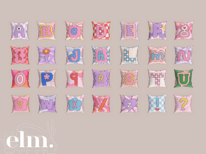 Elm. Retro Decor//Alphabet Cushions