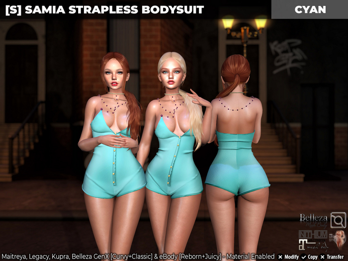 [S] Samia Strapless Bodysuit Cyan