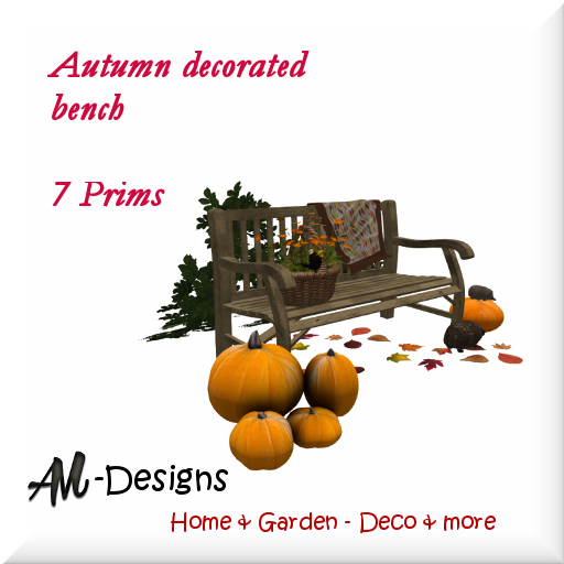 Autumn decorated  bench - 7 Prims