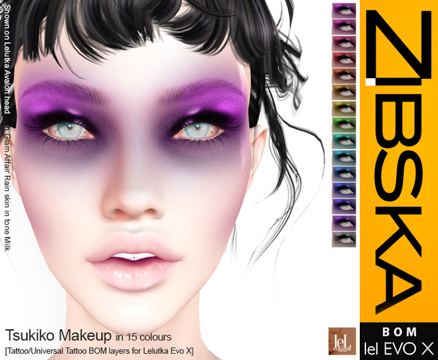 Zibska Evo X ~ Tsukiko Makeup in 15 colors with tattoo and universal tattoo BOM