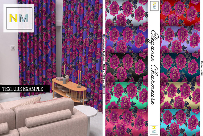 Elegance Charmeuse Patterns Kit 10 Seamless Textures NM