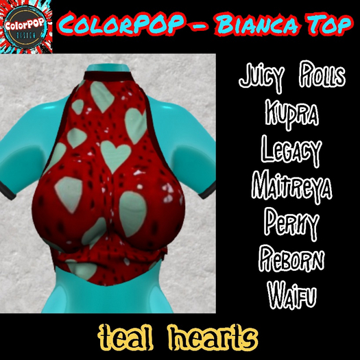 ColorPOP - Bianca Top - Teal Hearts