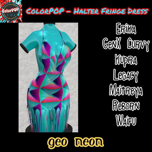 ColorPOP - Halter Fringe Dress - Geo Neon