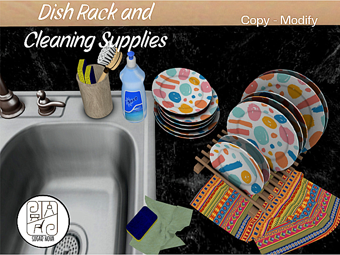 SN - Kitchen Clutter - Dish Rack, Sponge, DishSoap and Brush Set - Fiesta Blue