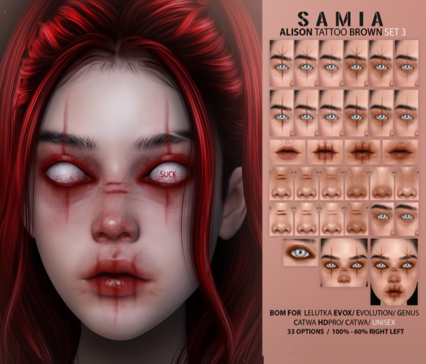 SAMIA - ALISON - BROWN LELUTKA EVOX -  UNIVESAL - FACE TATTOO * SET3 -- 20 % OFF --