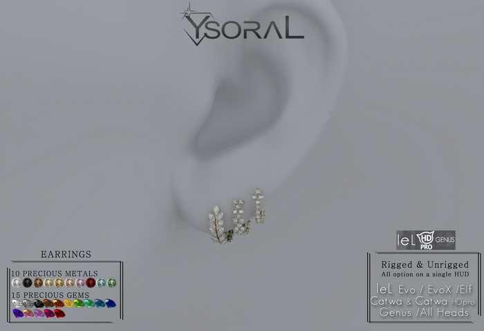 ~~ Ysoral ~~.:Earrings Ella :.(leL Evo / Evo X - Catwa & HDpro- Genus - Unrigged)