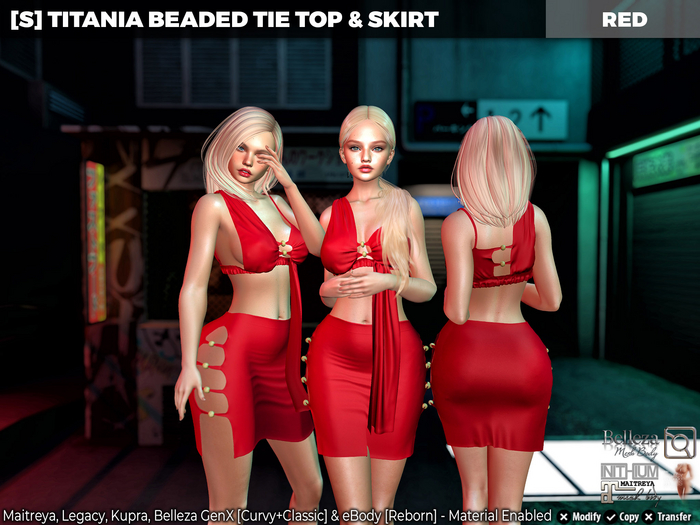 [S] Titania Beaded Tie Top & Skirt Red