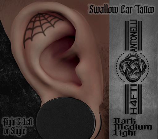 :: H4 // Spider Web Swallow Ear Tattoo ::